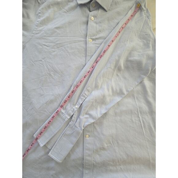 Faconnable Classique French Cuff Dress Shirt 44/45 17.5 L Blue White Woven Check - Picture 11 of 12